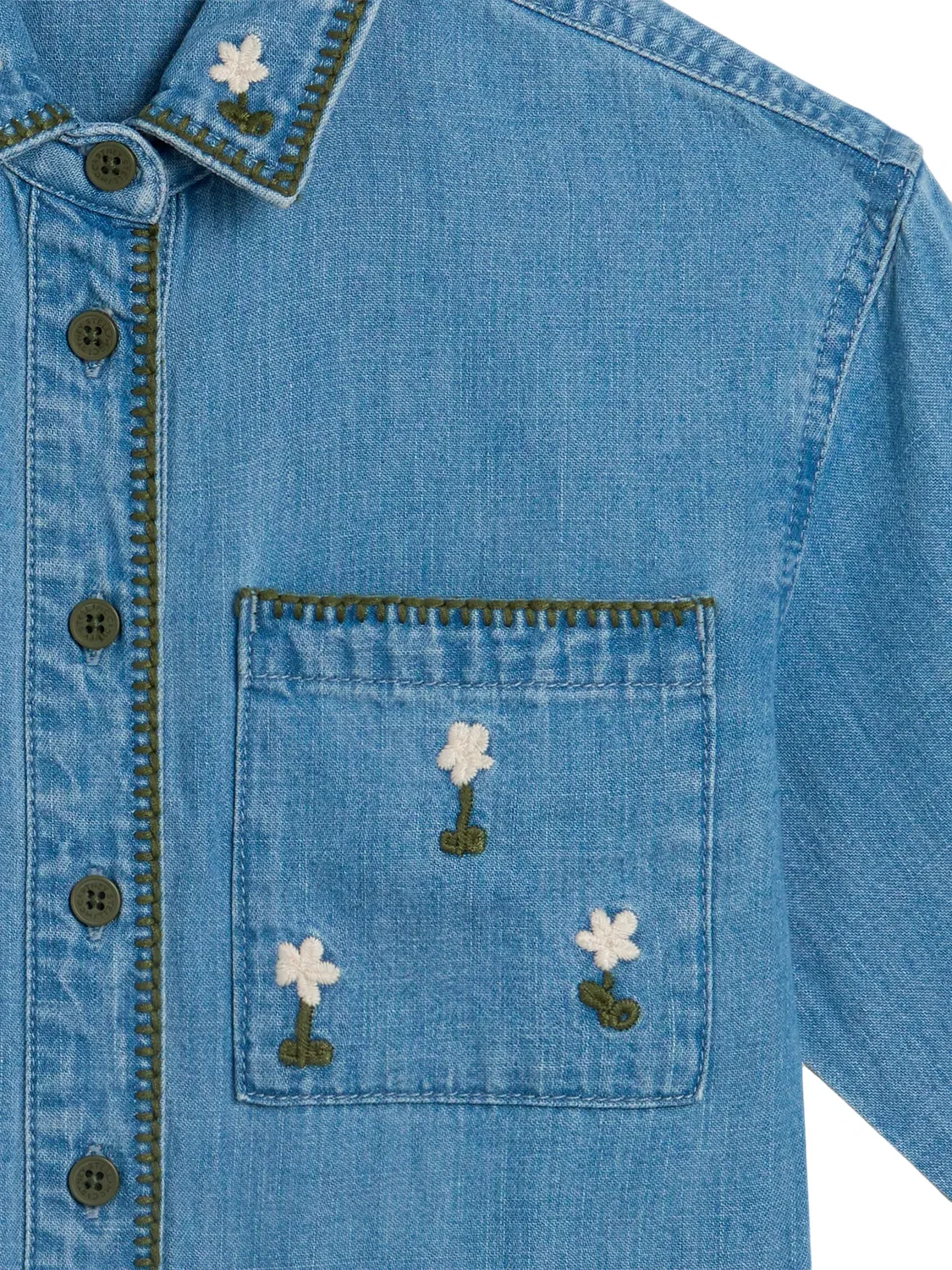 Джинсовая рубашка с цветочной вышивкой Stella Mccartney Kids, синий — фото 2