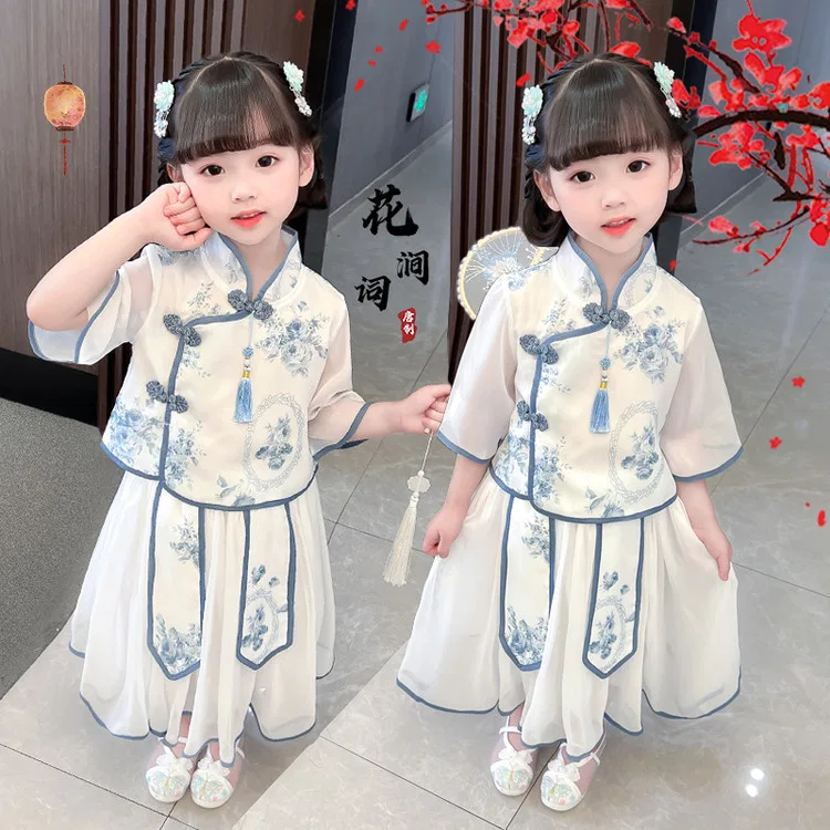Детский комплект ханьфу в стиле вэньи Lanza, Blue And White Porcelain Color — фото 4