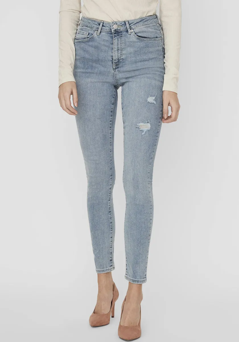 

Джинсы скинни Vero Moda "VMSOPHIA HR SKINNY DESTR J AM314 NOOS", с эффектом потертости, голубой