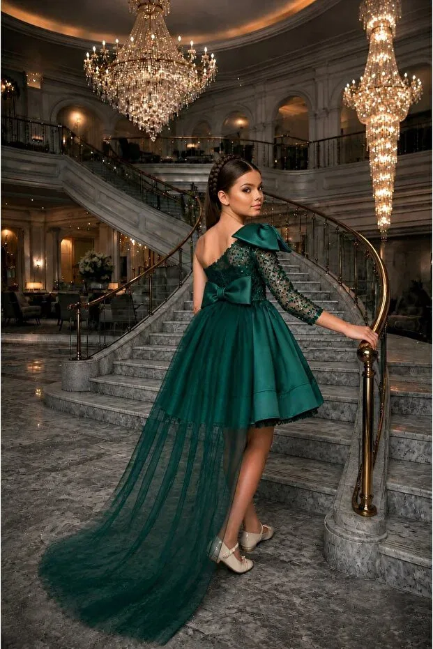 Детское платье для девочек с пайетками By Feyza Kids Collection, Green — фото 3