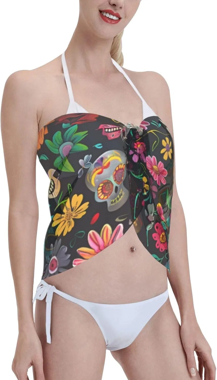 Женская пляжная накидка с принтом клубники Sarong, Skulls 6 — фото 4