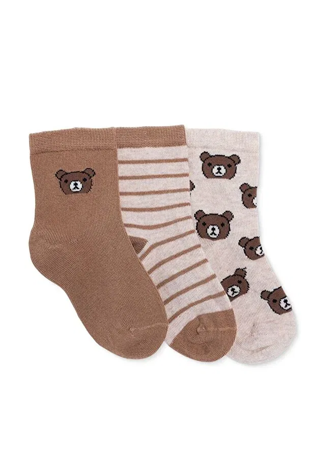 Детские носки для мальчиков с принтом Hellobaby 3-piece sock set bear printed Ebebek Hello Baby, Brown