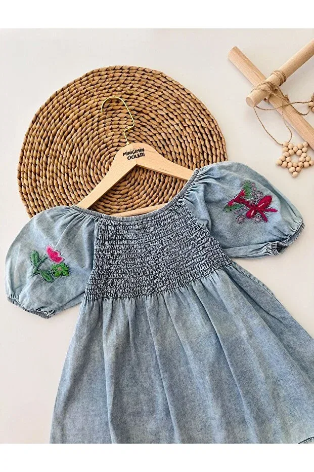 Детское платье для девочек хлопковое Minigimin Cicileri, Light Blue-32420 — фото 3