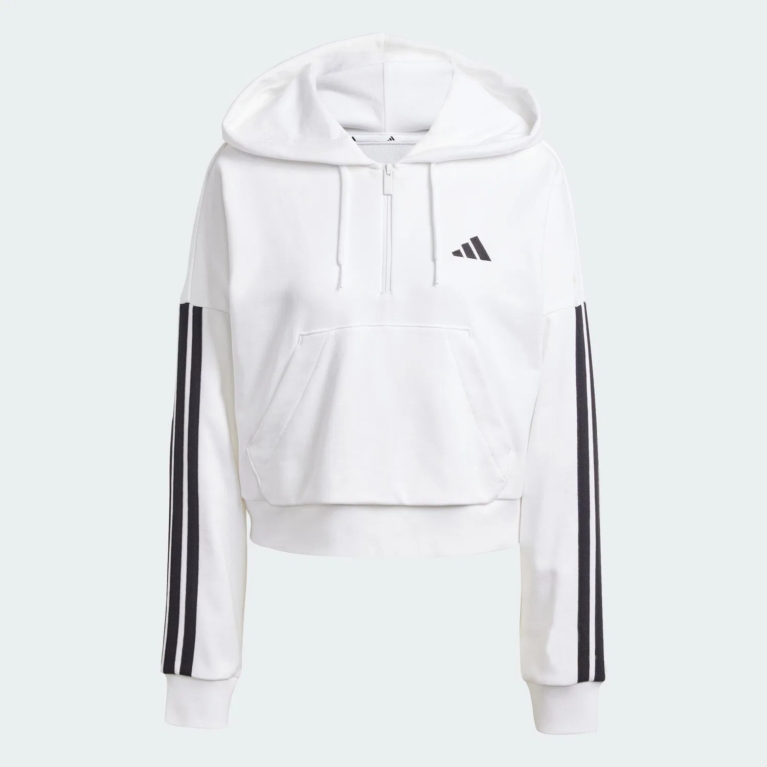 Мужское худи с флисовой подкладкой Essentials 3-Streifen French Terry Quarter-Zip Hoodie Adidas, Weiss Schwarz