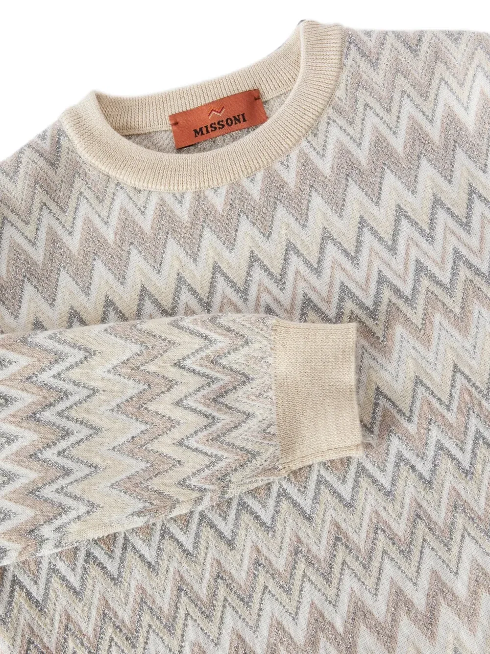 Джемпер крупной вязки с зигзагообразным узором Missoni Kids, бежевый — фото 3