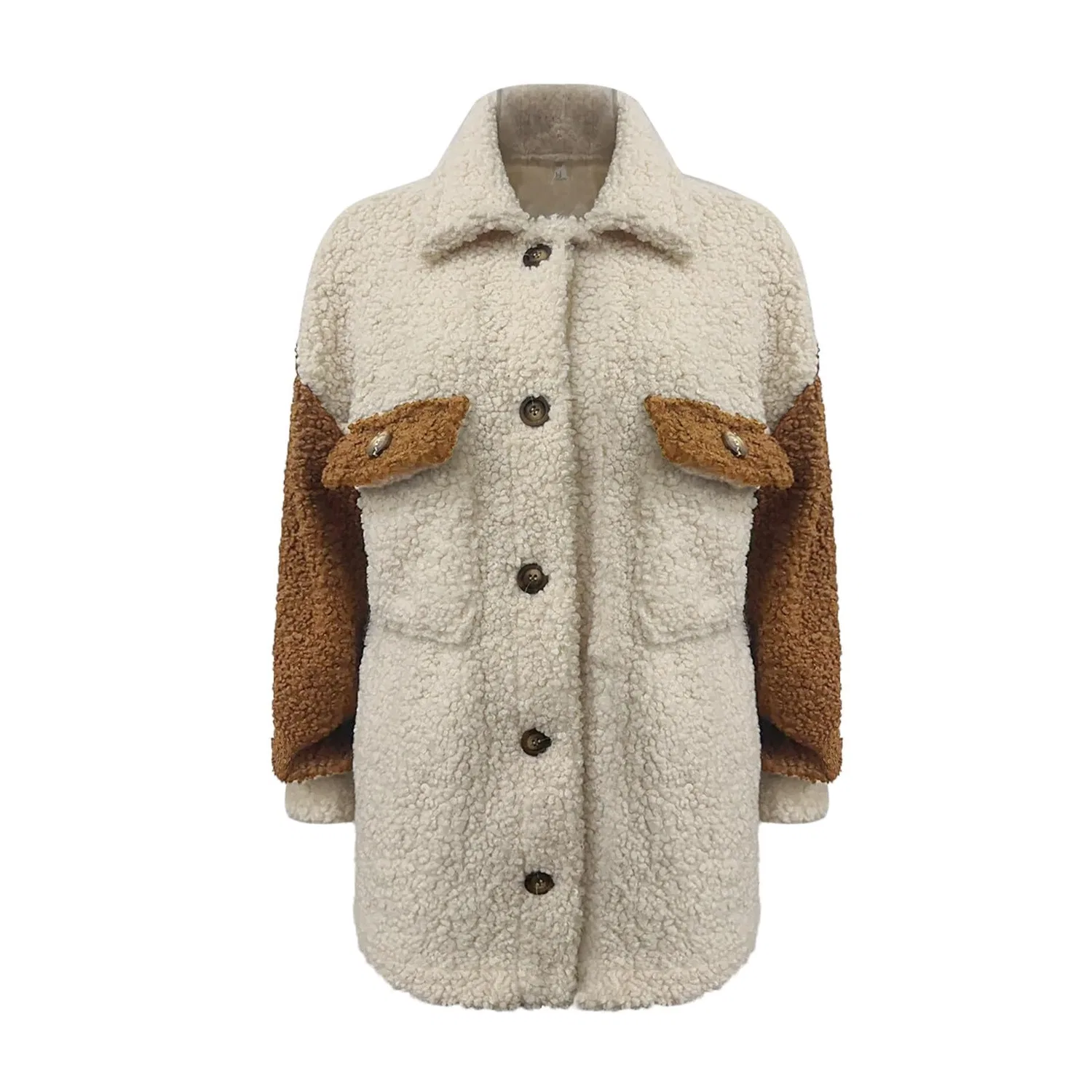 Женское пальто с принтом Women's Fleece Jackets Pea Coat Winter Warm Soft Turn Down Collar Striped Colorblock Fluffy Jacket Long Sleeve Collar Lapel Color Block Patchwork Teddy Cardigan Coats, Marrone — фото 2