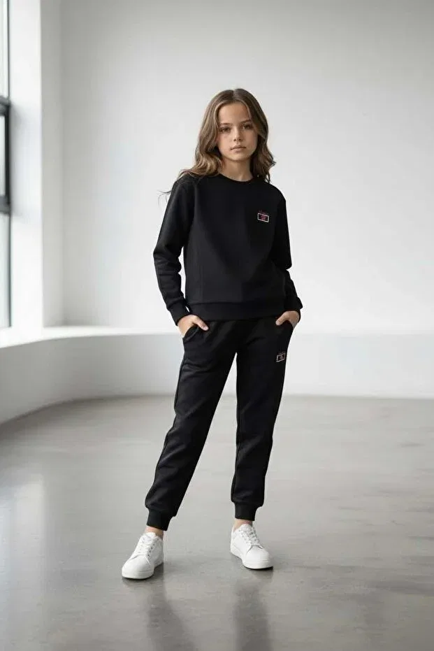Детский спортивный комплект для девочек с длинным рукавом Piyera, Black