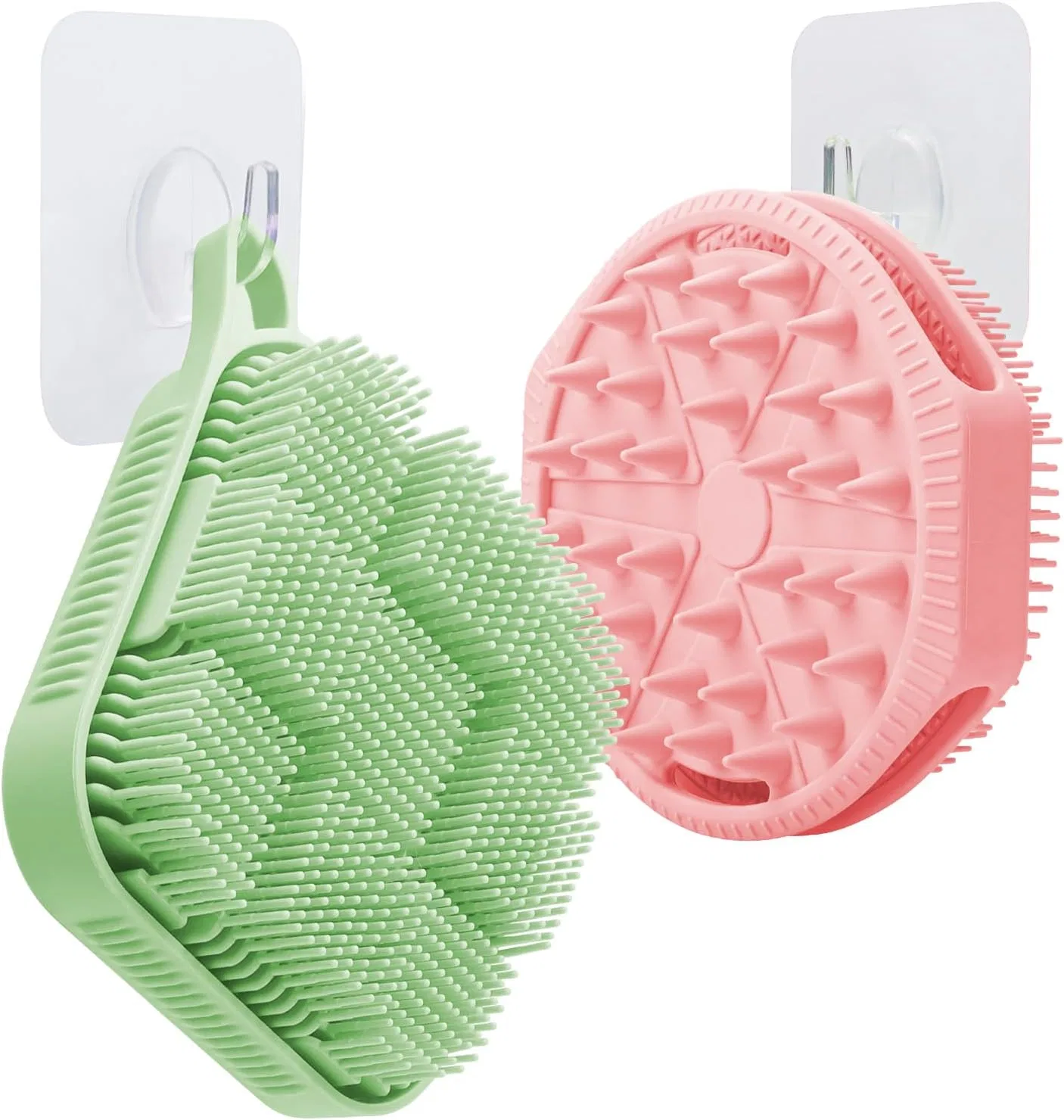 Силиконовый скраб для тела, 2 шт, Mabnuby, Square Green + Watch Pink