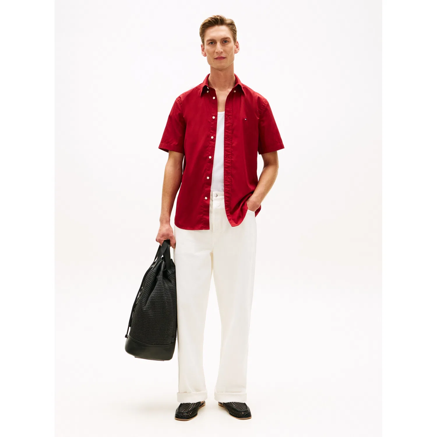 Мужская классическая рубашка с коротким рукавом regular fit Tommy Hilfiger, Regatta Red — фото 3