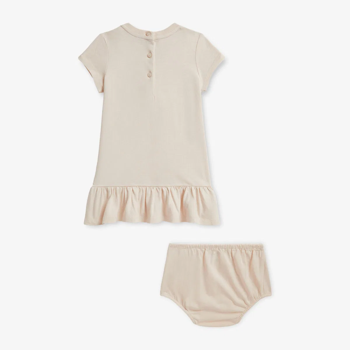 Платье из хлопкового трикотажа, в котором сидит девочка-медвежонок Polo Ralph Lauren, бежевый — фото 3
