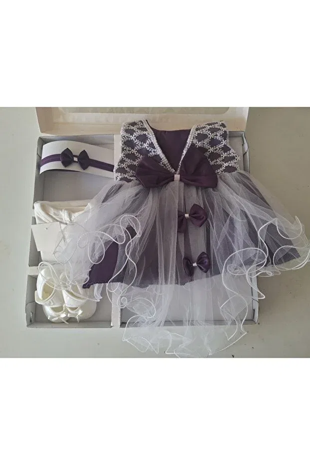 Детское платье для девочек с принтом Mevlüt Set Wedding Dress Evening Dress Baby Birth Baby Shower Gift Biyan Collection, Purple — фото 3