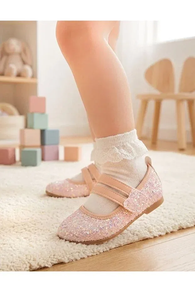 Детские балетки для девочек с липучкой Surpie Shoes, Powder Glitter