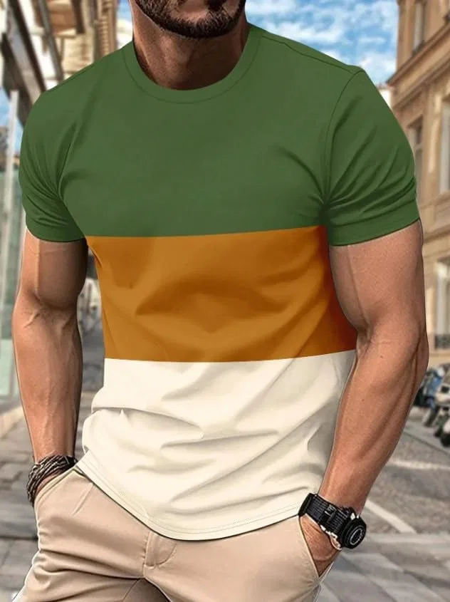 Мужская цветблок футболка Men's Summer Colorblock T-shirt, Army Green — фото 2