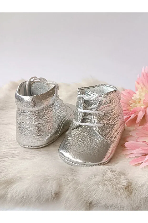 Детские пинетки для девочек из натуральной кожи Hodore, Silver — фото 4