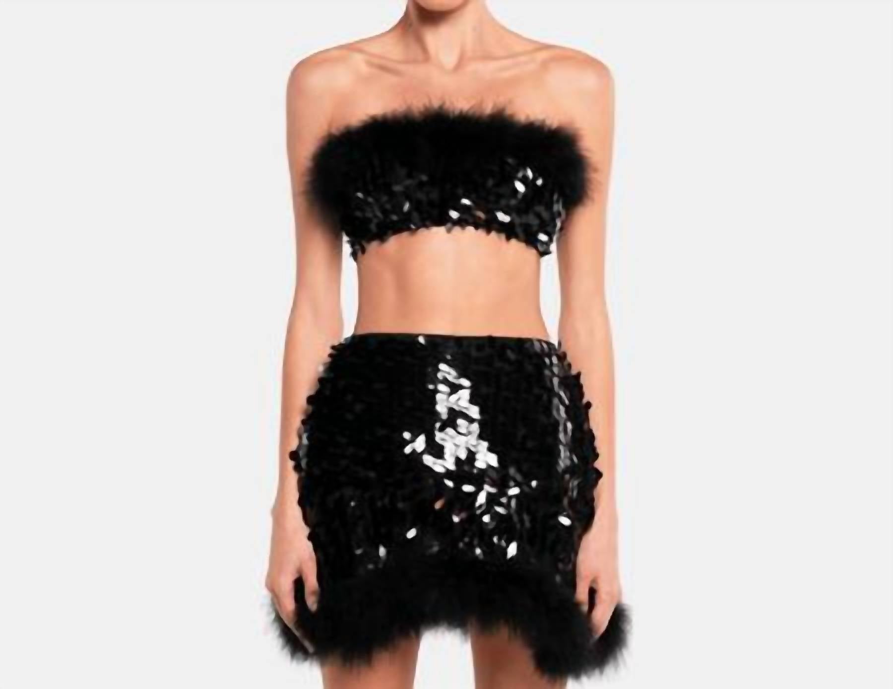 

Комплект топ и юбка с пайетками и перьями Virgo в черном цвете OW Collection