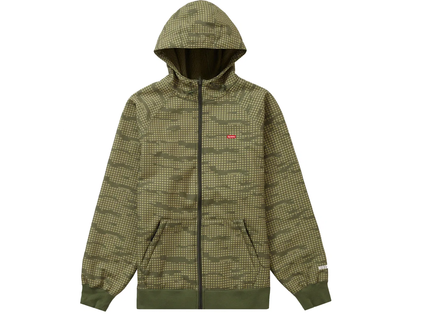 Мужское худи с капюшоном на молнии с принтом Olive Grid Camo Supreme, цвет Olive Grid Camo