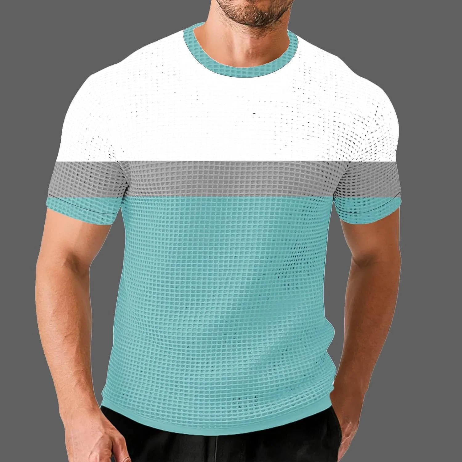 Мужская футболка с цветными блоками вафельной текстуры, Light Blue — фото 3