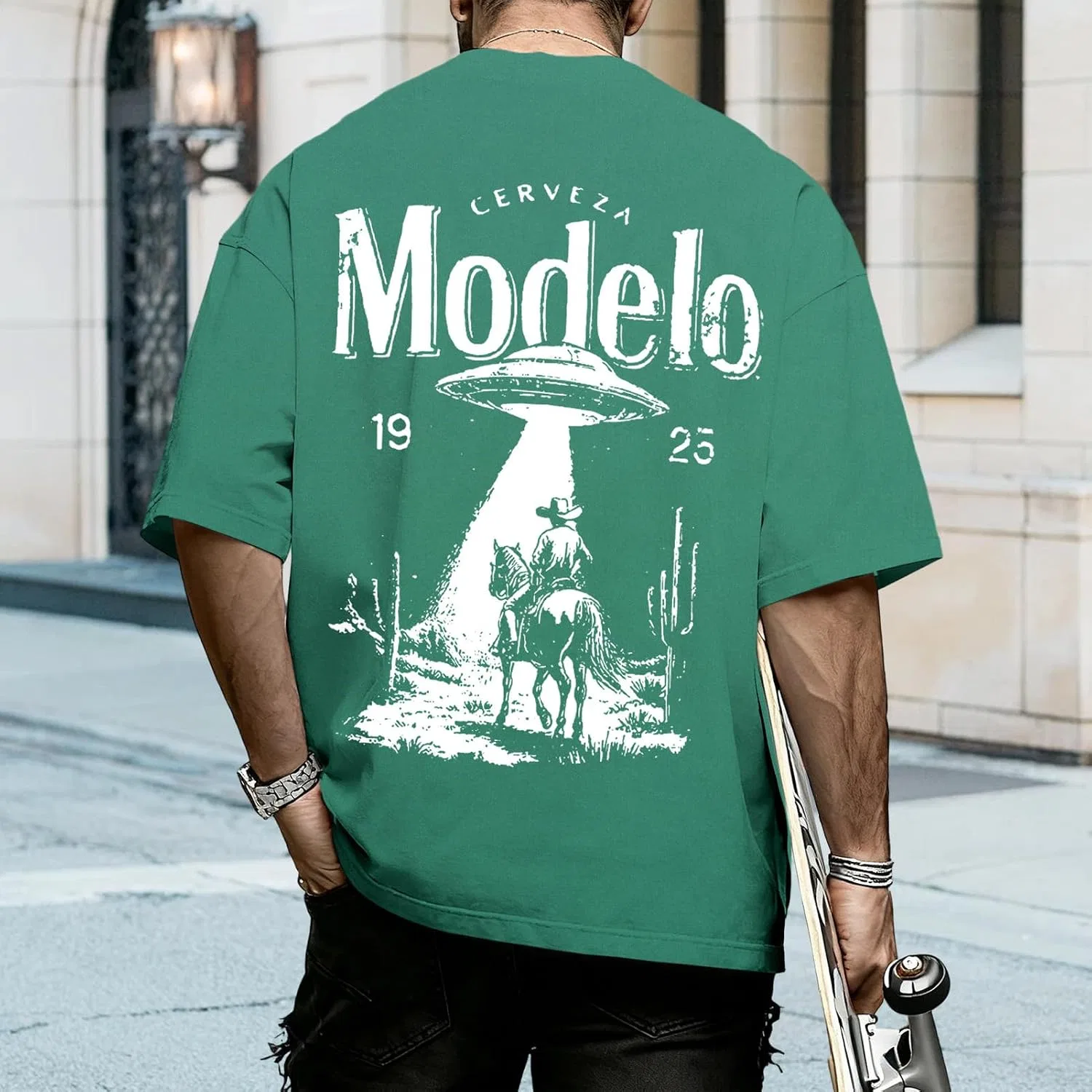 Мужская футболка оверсайз с принтом Western T Shirts, зелёный — фото 3