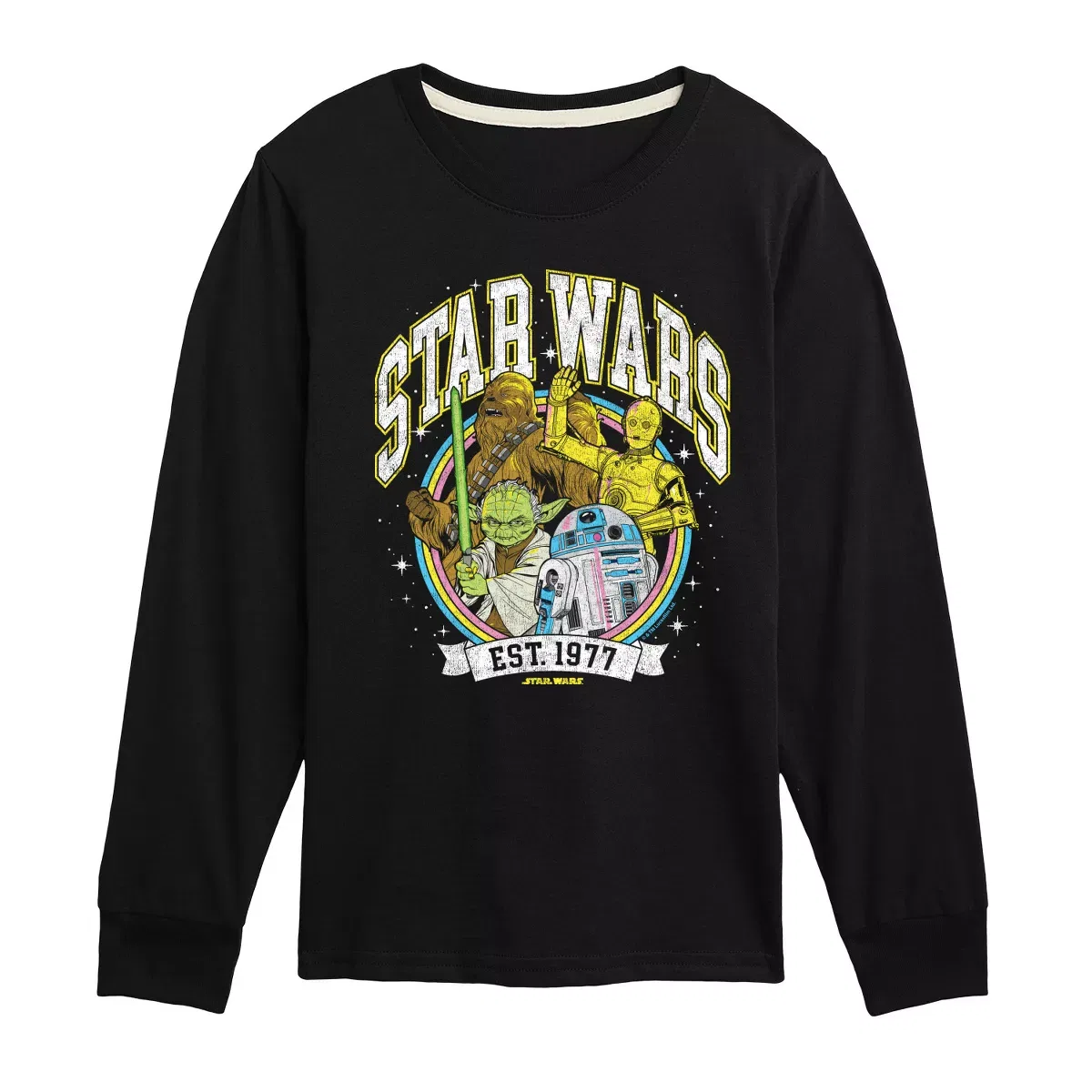 Детское лонгслив с принтом Yoda and friends Collegiate Star Wars, Черный