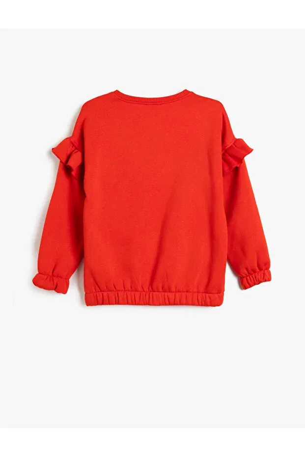 Детские свитшот для девочек с принтом Christmas tree printed frilly sweat with pompom detail Koton, Red — фото 4