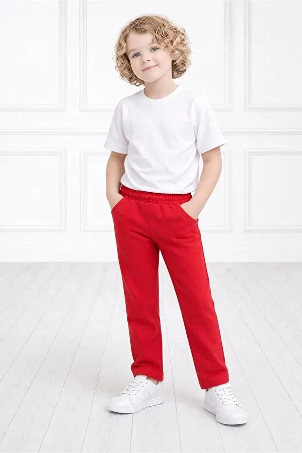 Детские штаны для мальчиков прямого кроя Kuraff Giyim, Red Track Suit