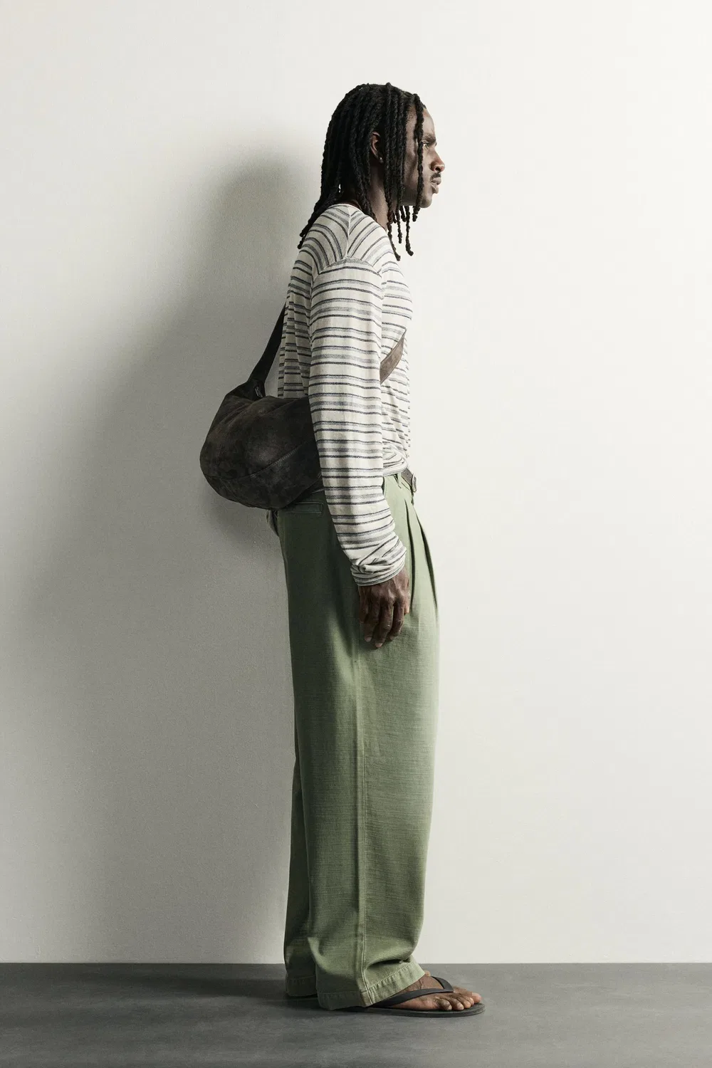 Плиссированные брюки-чинос свободного кроя ZARA, Mid-green — фото 4