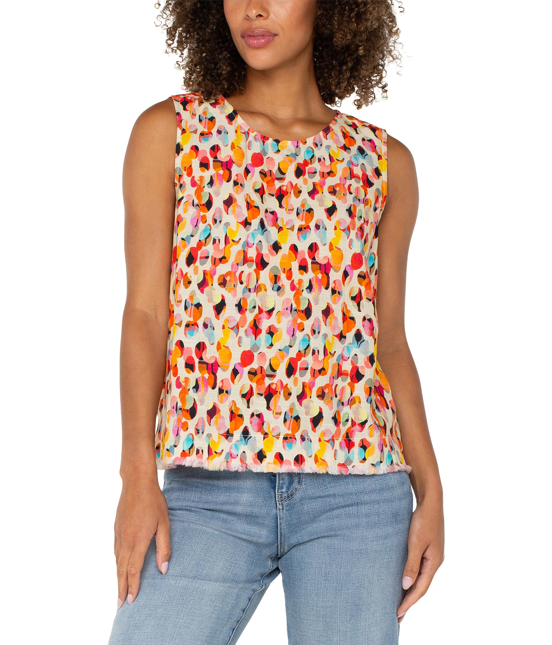 

Топ Liverpool Los Angeles Sleeveless Button Back Fray Hem Woven Top, Watercolor Dots Multi
