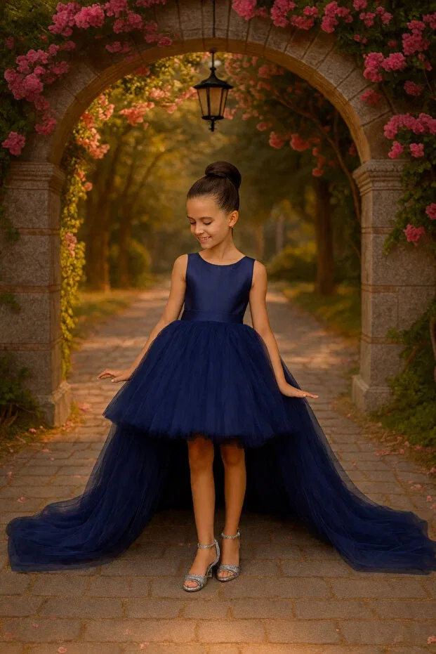 Детское платье для девочек с длинным шлейфом Tomac, Navy Blue