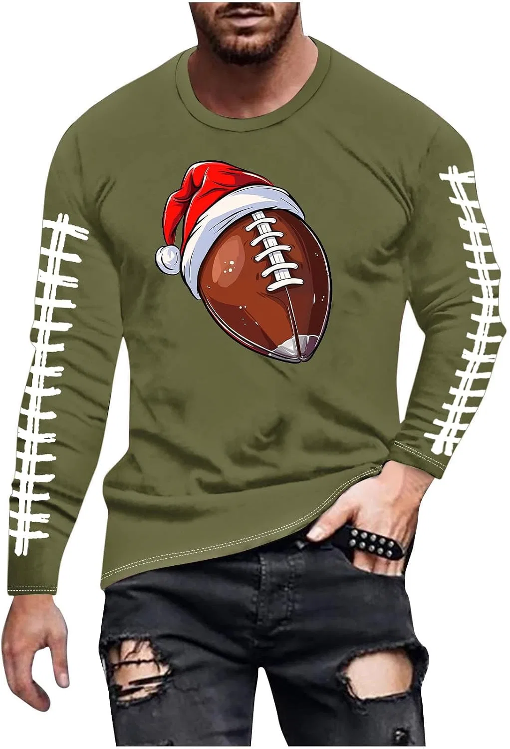 Мужская футболка с принтом Funny Print Christmas, Army Green
