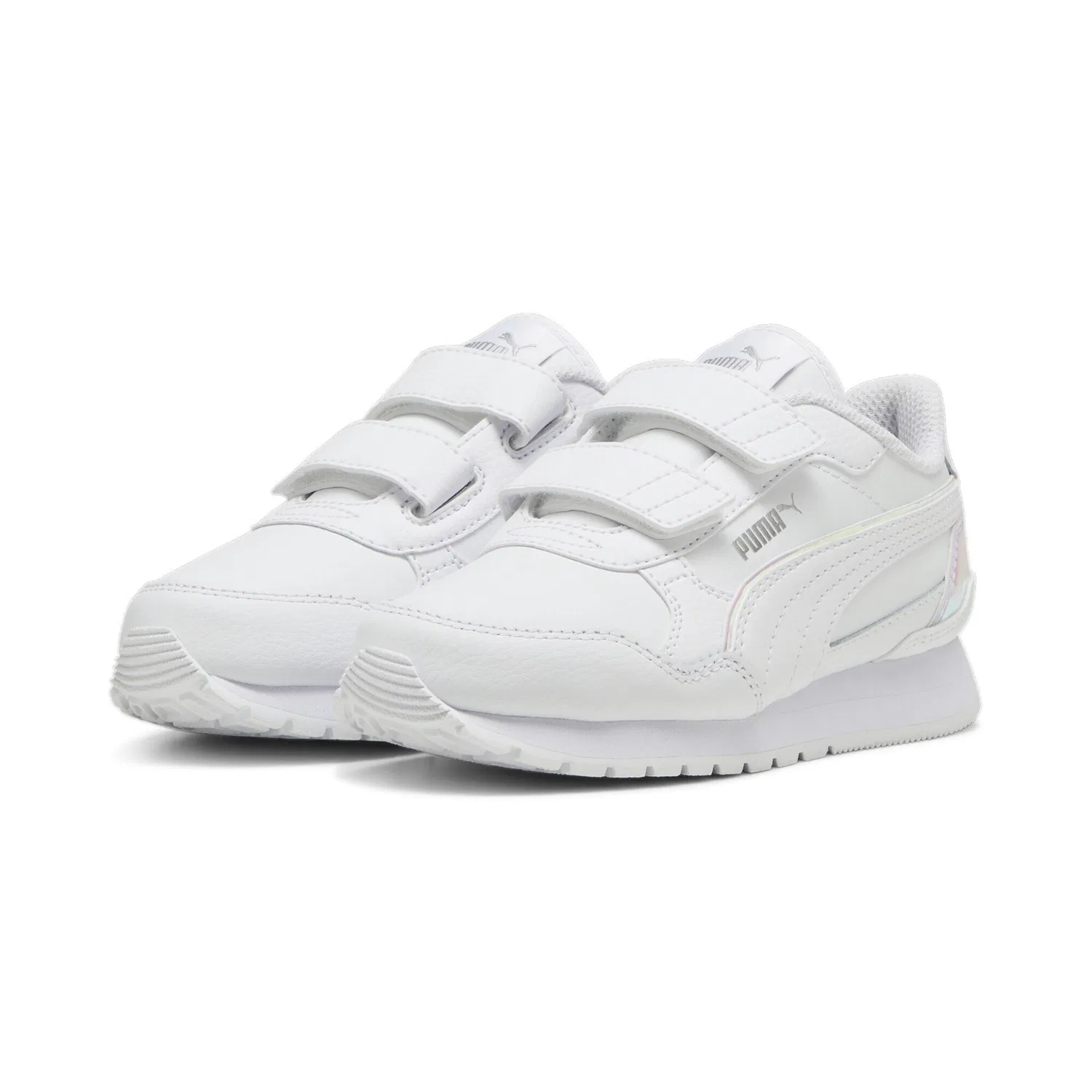 Детские кроссовки с голографическими деталями ST Runner PUMA, White Silver Metallic
