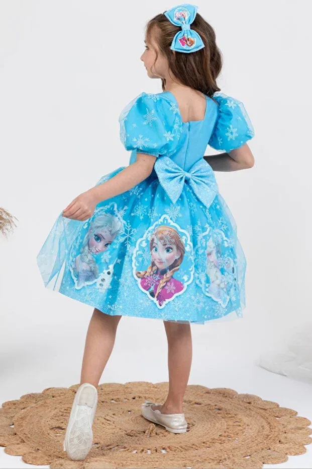Детское платье для девочек с коротким рукавом Elsa short sleeve girl's dress blue frozen Turuncu Gardrop, Blue — фото 2