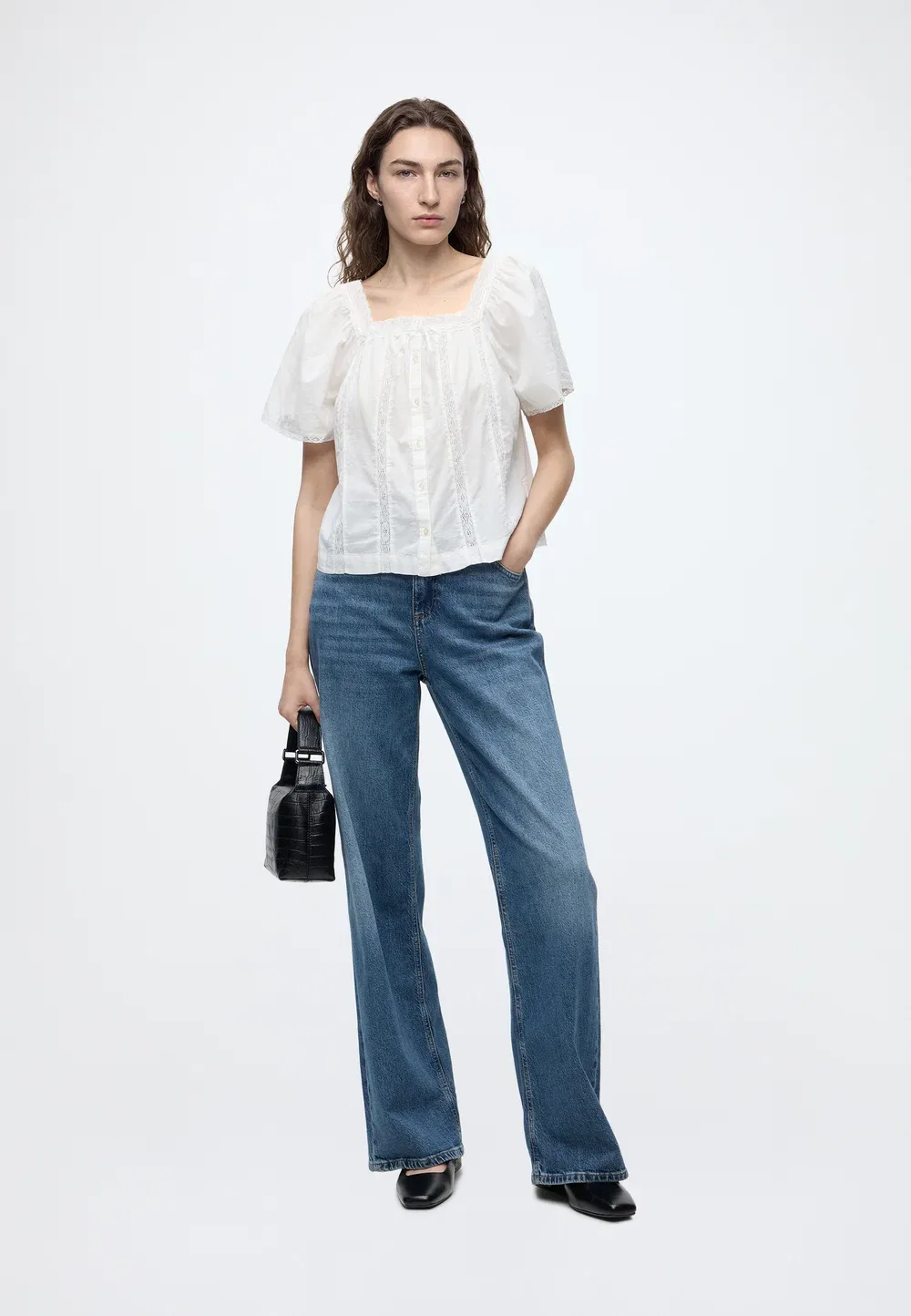 Кружевная женская блузка с квадратным вырезом Gap, New Off White — фото 2