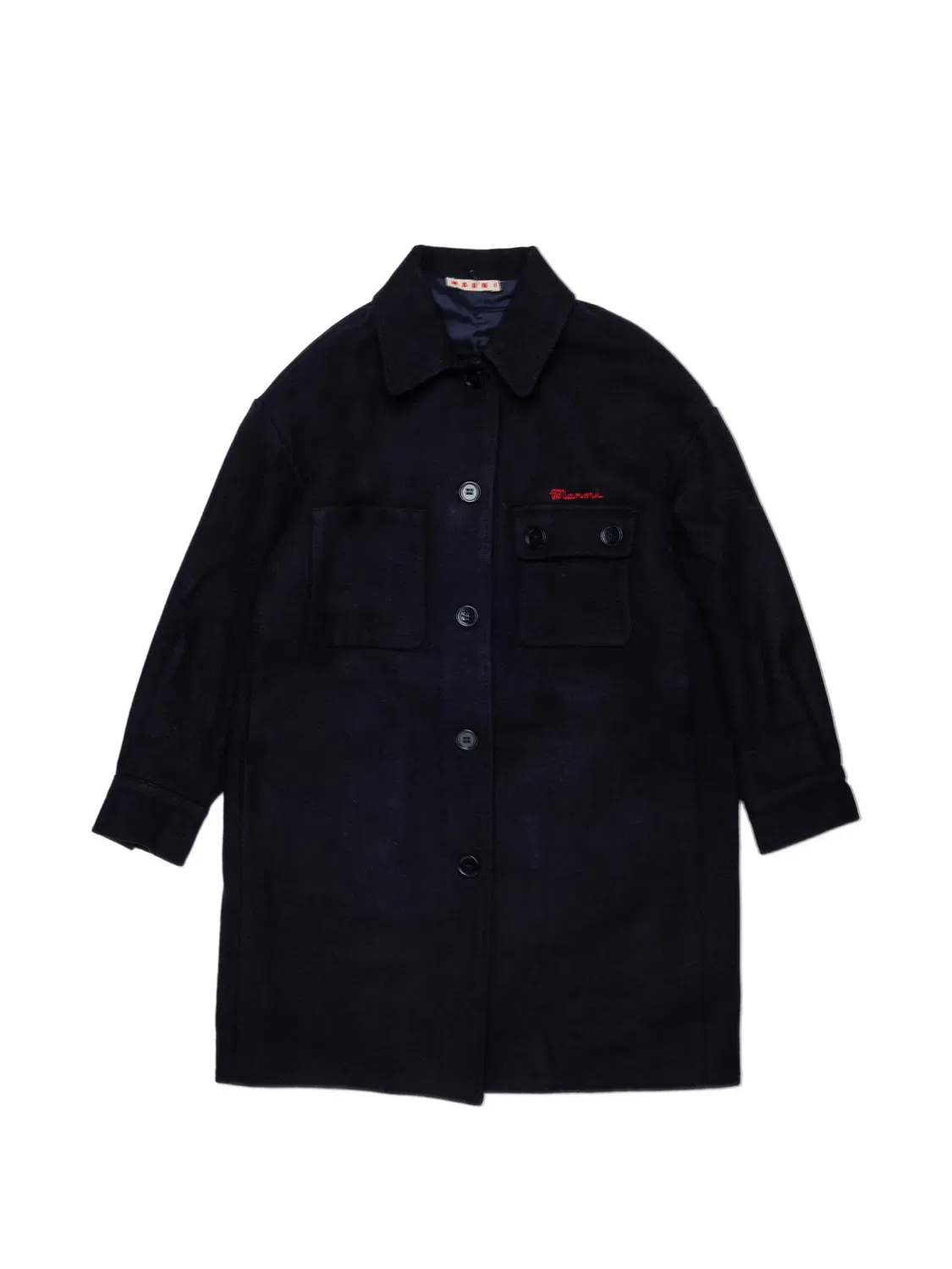 Однобортное пальто с вышитым логотипом Marni Kids, синий