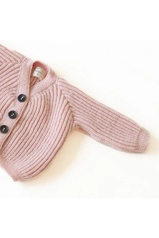 Детское пальто-кардиган с пуговицами Merino hirka Organik El Örgüleri, Pink — фото 3
