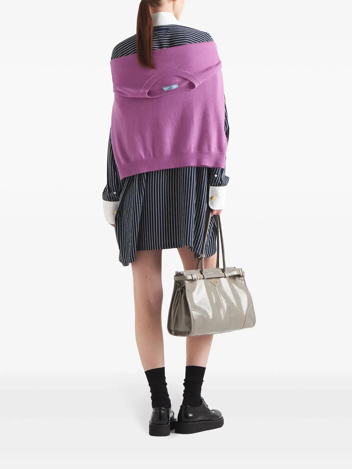 Рубашка с полосатым узором из шелка Prada, синий — фото 4