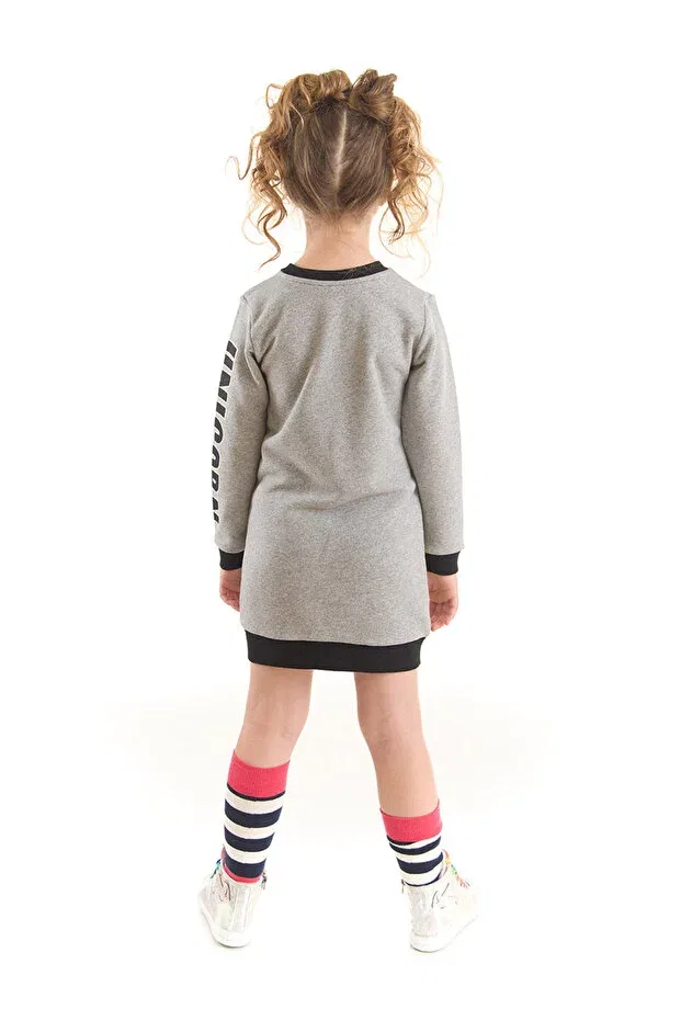 Детское платье из футера для девочек с принтом Unicorn girl Denokids, Gray — фото 2