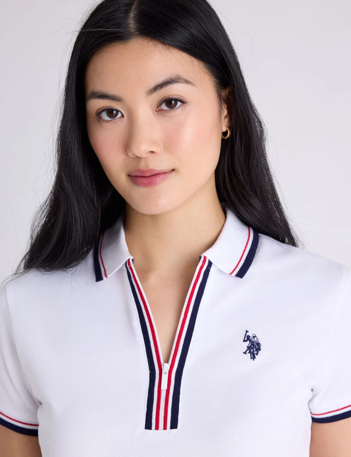 Женская футболка-поло U.S. Polo Assn. Signature Stripe Zip Placket, белый — фото 4