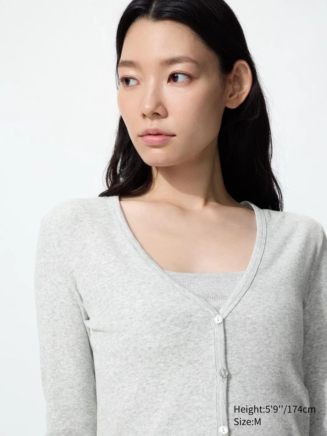 Кардиган Uniqlo с V-образным вырезом в рубчик, черный — фото 3