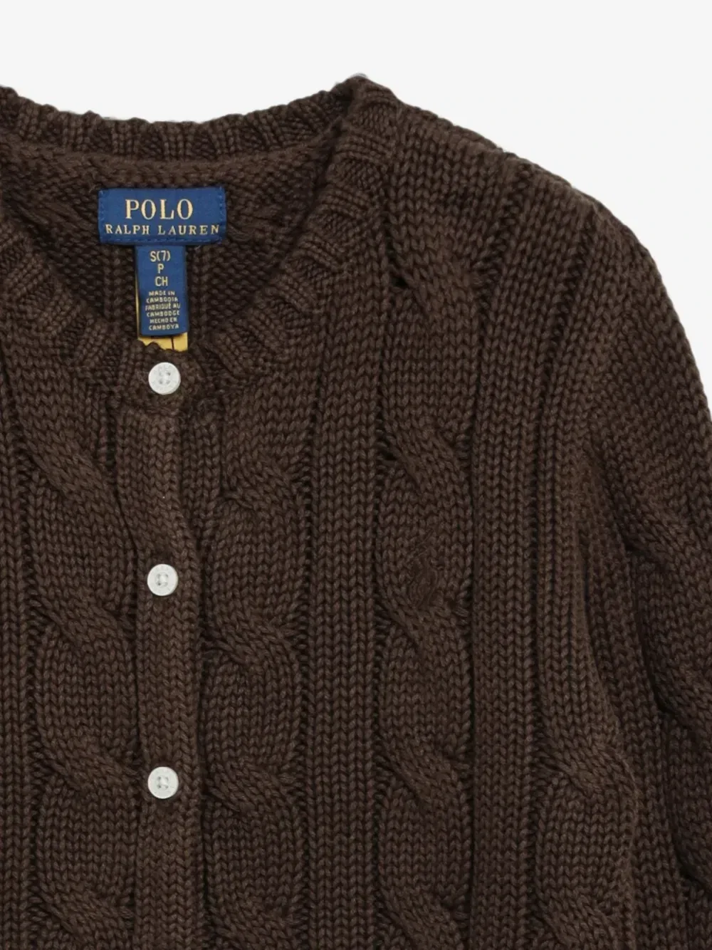 Кардиган из хлопковой пряжи с узором косичка POLO RALPH LAUREN KIDS, коричневый — фото 3
