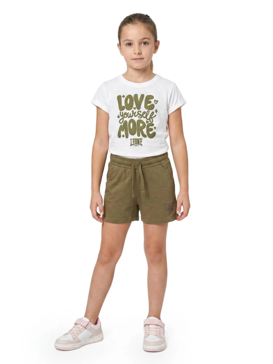 Детский комплект с принтом Love для девочек Love T-Shirt + Shorts Set Leone 1947 Apparel, Weiss / Dschungelgrun — фото 3