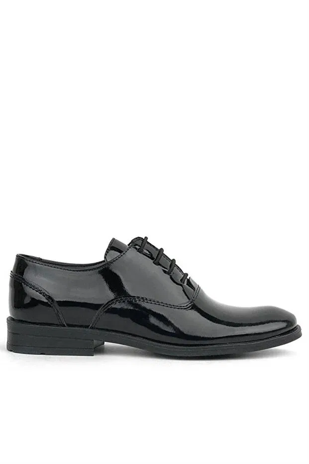 Детские классические туфли для мальчиков с коротким каблуком Smokin black patent leather lace-up Rakerplus, Black — фото 4