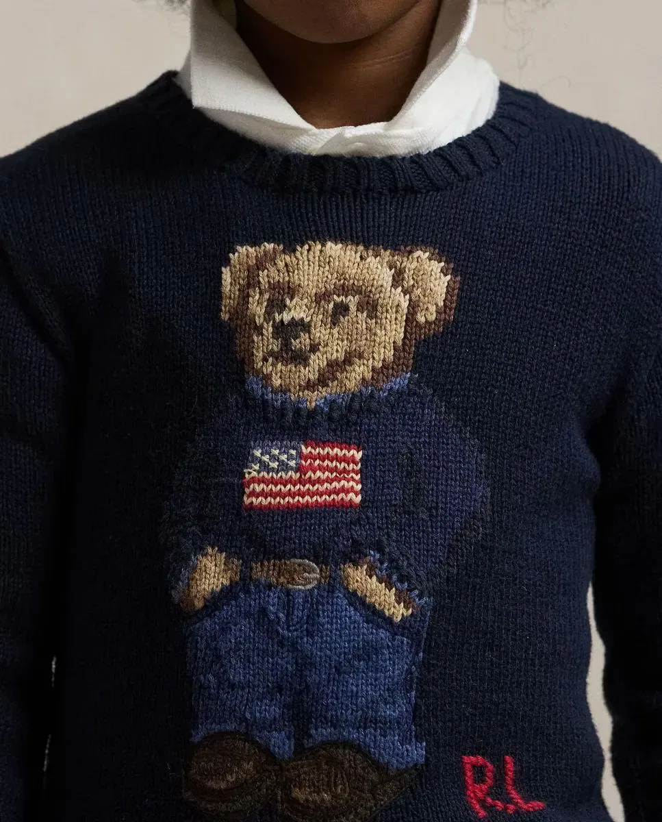 Детский джемпер с принтом Polo Bear Polo Ralph Lauren, Dark Blue — фото 3
