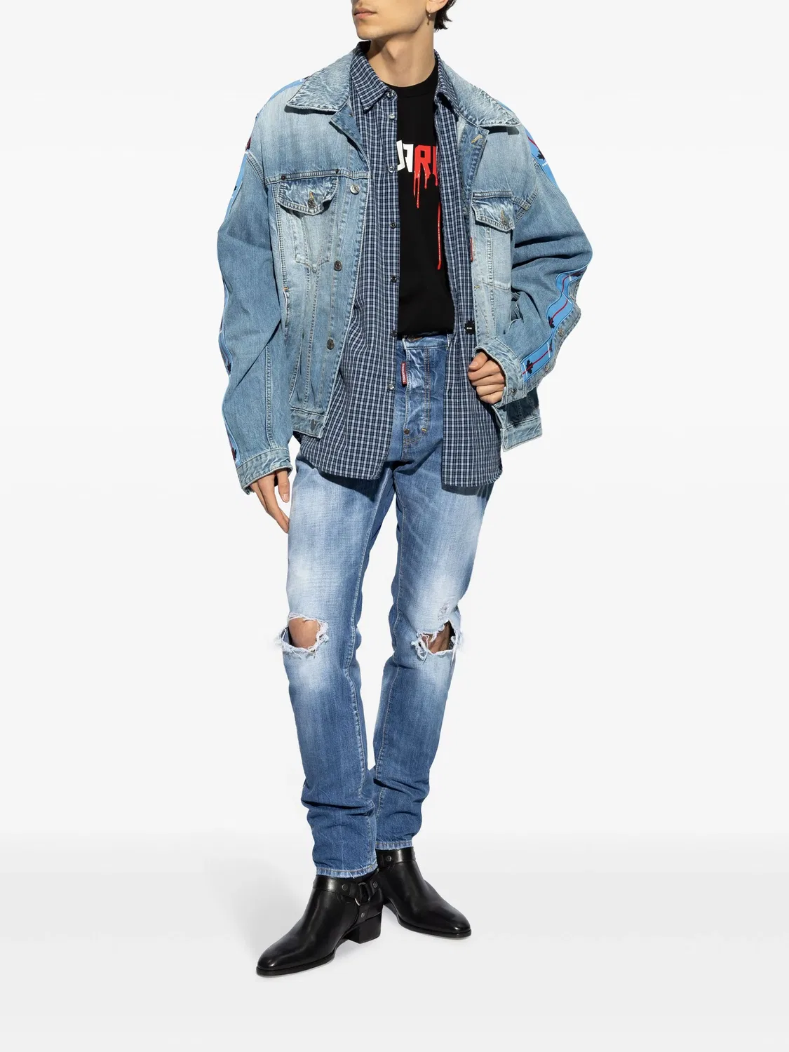 Рубашка с логотипом и клетчатым рисунком DSQUARED2, синий — фото 4