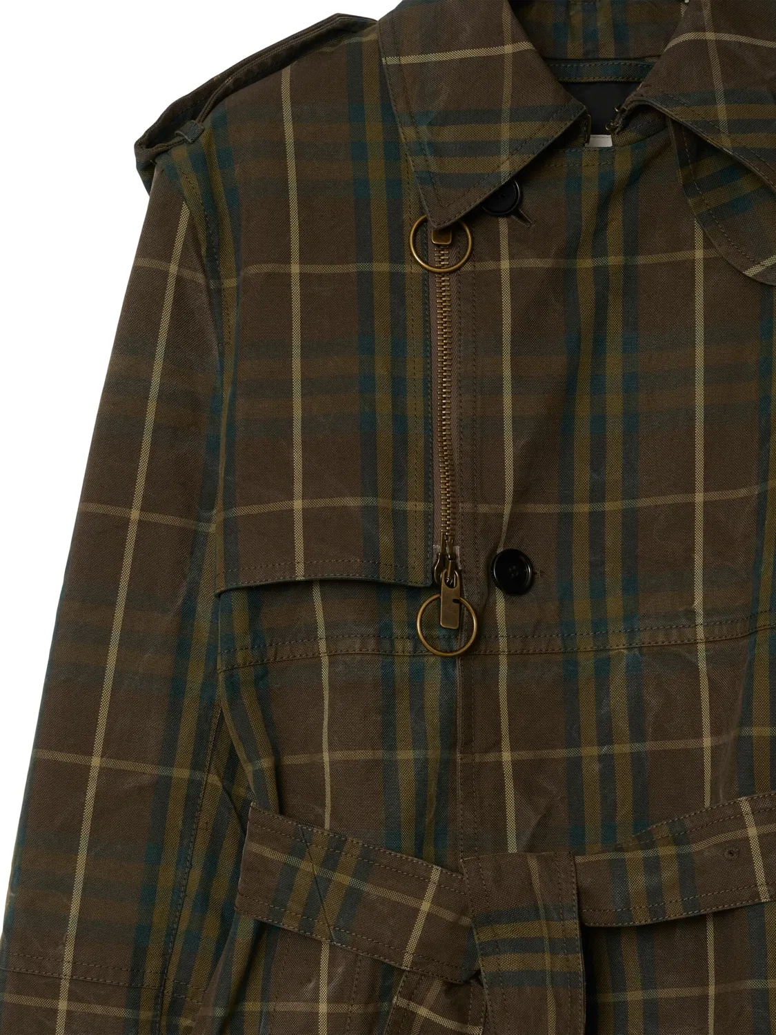 Пальто-тренч с клетчатым узором Burberry, темно-зеленый/коричневый — фото 2