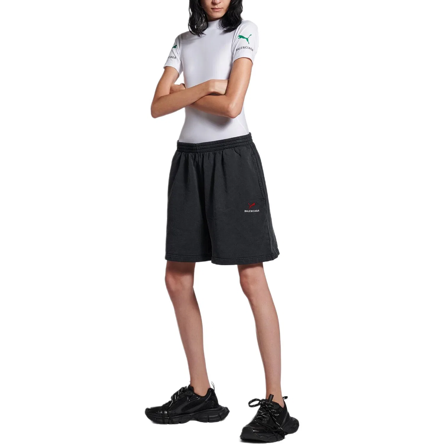 Мужские шорты свободного кроя с принтом x PUMA FW25 Casual Shorts Loose Fit Balenciaga, Faded Washed Black — фото 4