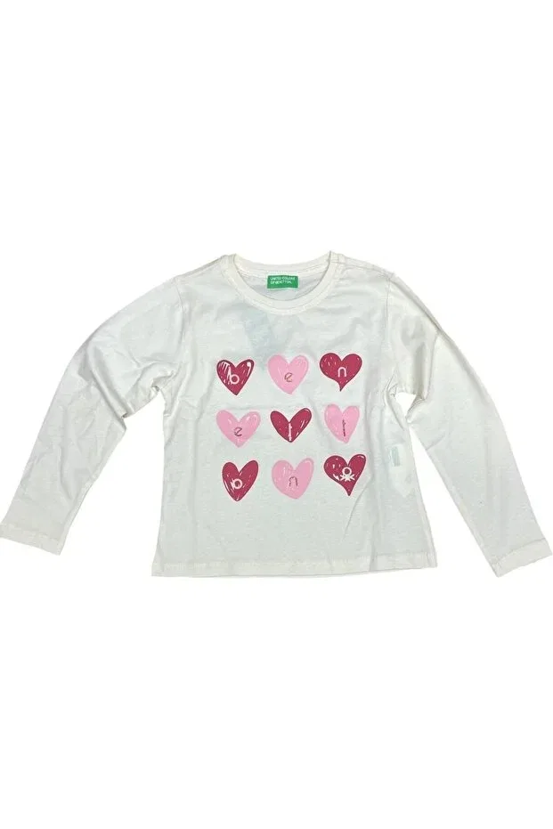Детская футболка для девочек с длинным рукавом Benetton, White