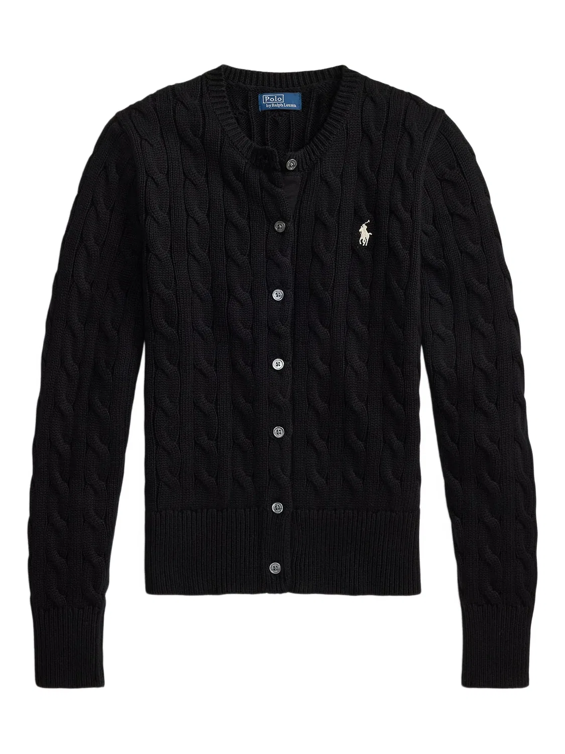 Кардиган из черной косой вязки Polo Ralph Lauren, черный
