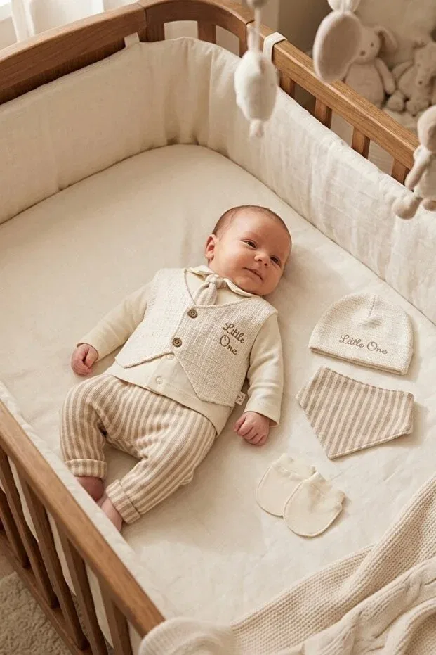 Детский комплект одежды для новорожденных мальчиков полосатый Cherub Baby, Beige