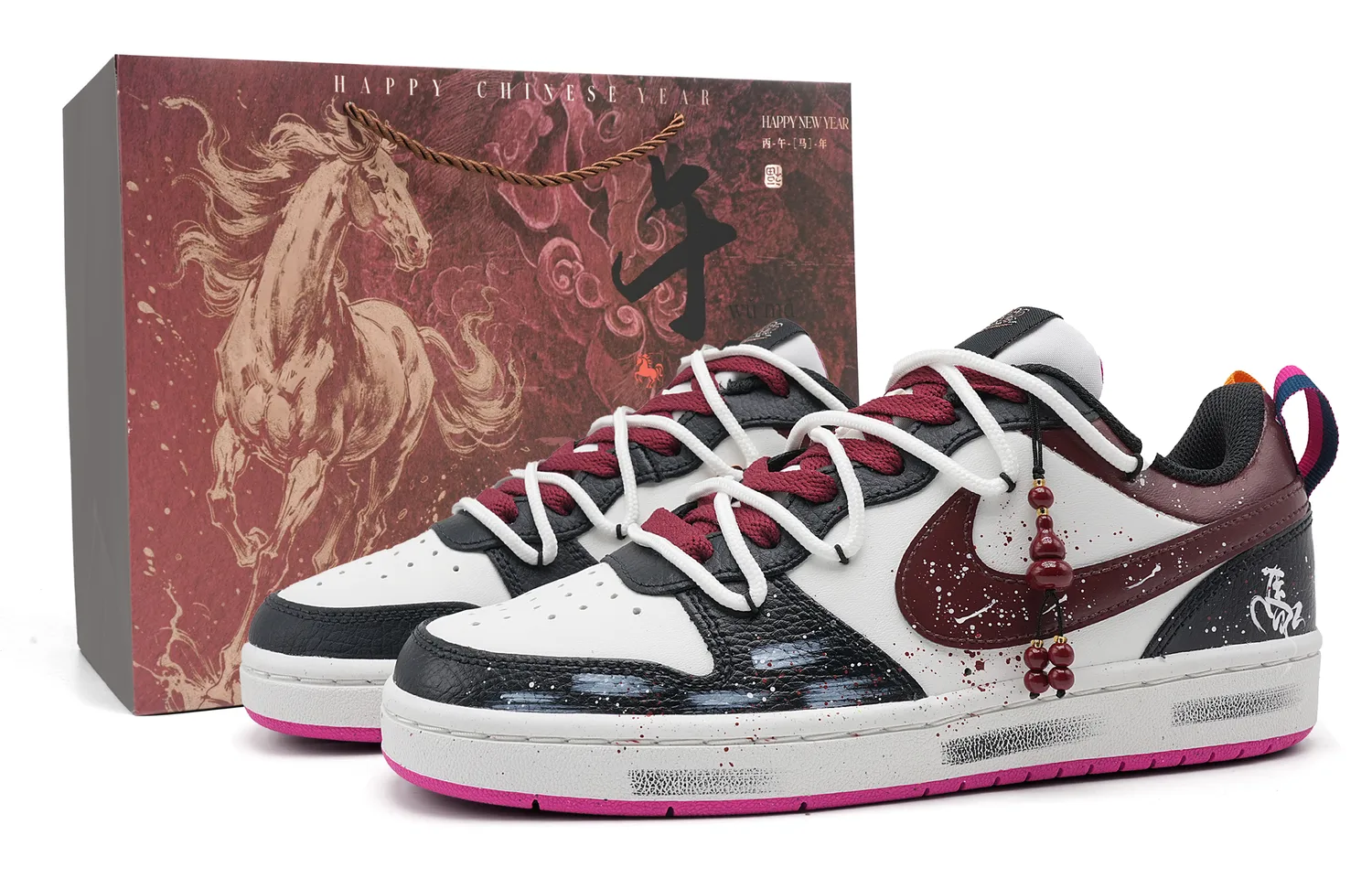 Nike Кроссовки для скейтбординга Court Borough Twilight Red Secret Abrasion Resistant для детей и подростков, черно-красные