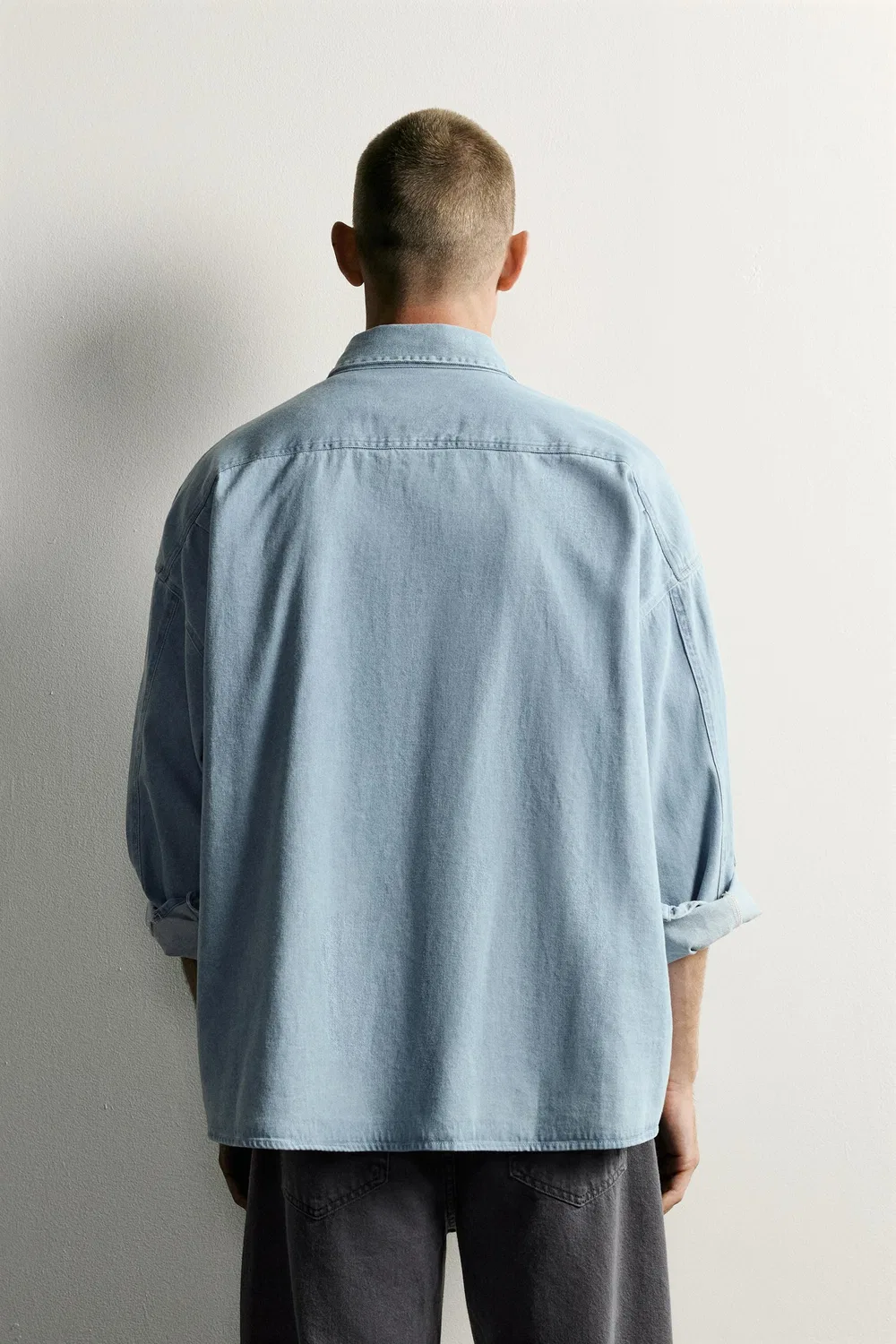 Джинсовая рубашка свободного кроя с вышивкой ZARA, Sky blue — фото 3
